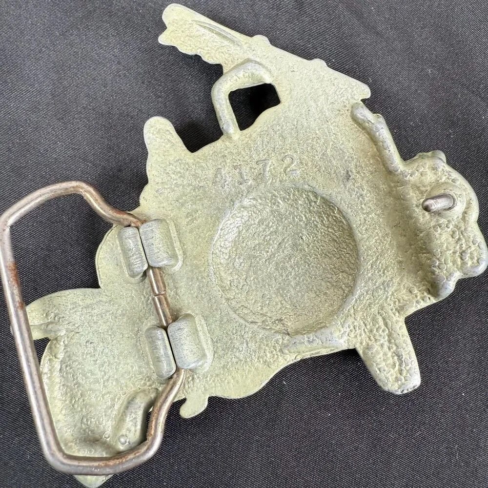 Vintage Brass Old Fashion Fire Truck Hook + Ladder Belt Buckle 3.5